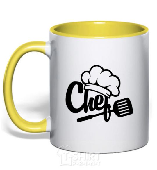 Mug with a colored handle Chef hat yellow фото