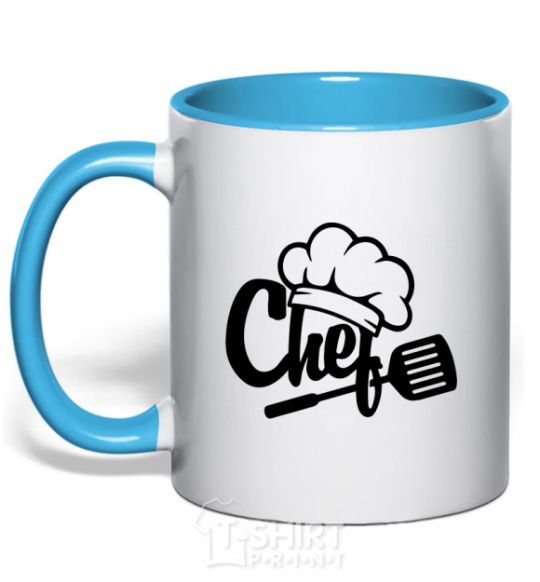 Mug with a colored handle Chef hat sky-blue фото