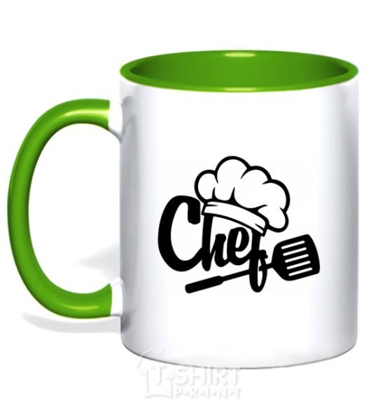 Mug with a colored handle Chef hat kelly-green фото