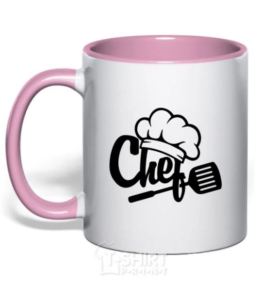 Mug with a colored handle Chef hat light-pink фото