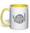 Mug with a colored handle Bon appetite yellow фото