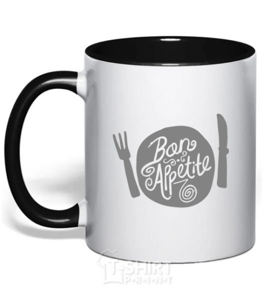 Mug with a colored handle Bon appetite black фото