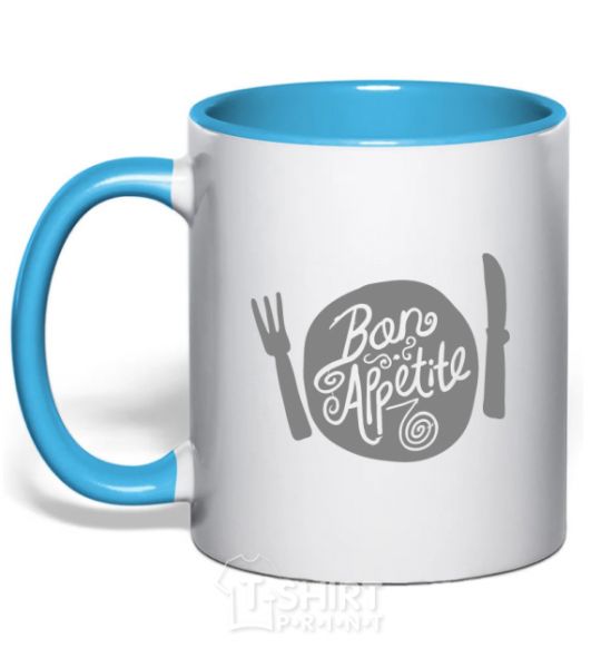 Mug with a colored handle Bon appetite sky-blue фото