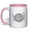 Mug with a colored handle Bon appetite light-pink фото