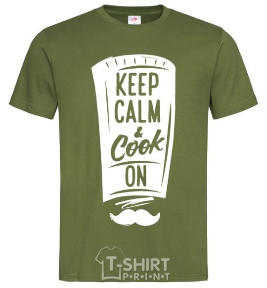 Мужская футболка Keep calm and cook on Оливковый фото