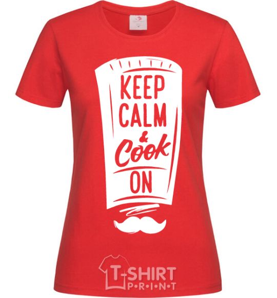 Женская футболка Keep calm and cook on Красный фото