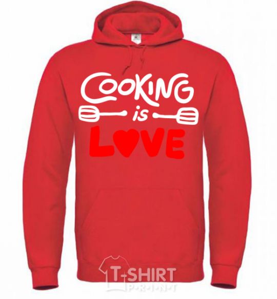 Мужская толстовка (худи) Cooking is love Ярко-красный фото