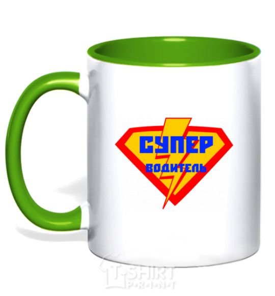 Mug with a colored handle Super Driver logo kelly-green фото