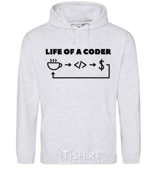 Men`s hoodie Life of a coder sport-grey фото