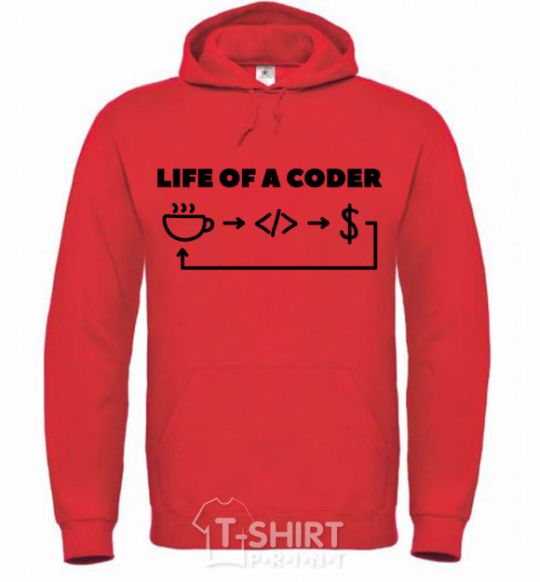 Men`s hoodie Life of a coder bright-red фото