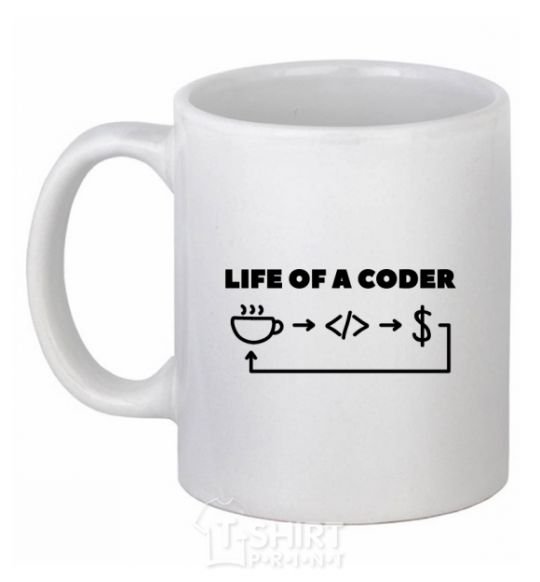 Чашка керамическая Life of a coder Белый фото