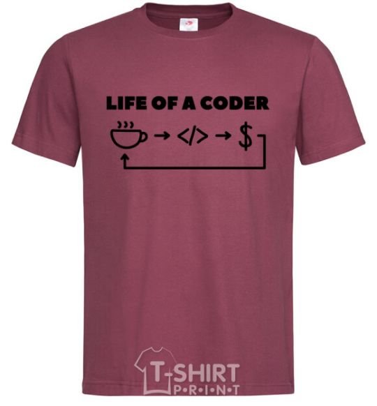 Men's T-Shirt Life of a coder burgundy фото