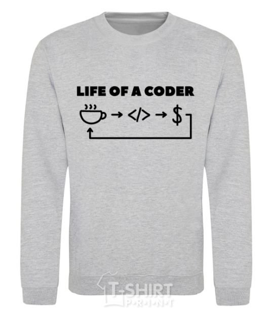 Свитшот Life of a coder Серый меланж фото