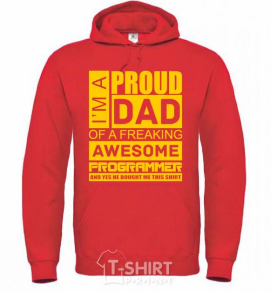 Мужская толстовка (худи) Proud father of an awesome programmer Ярко-красный фото