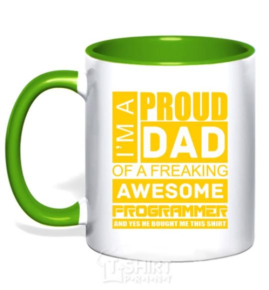 Чашка с цветной ручкой Proud father of an awesome programmer Зеленый фото