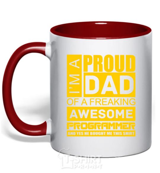 Mug with a colored handle Proud father of an awesome programmer red фото