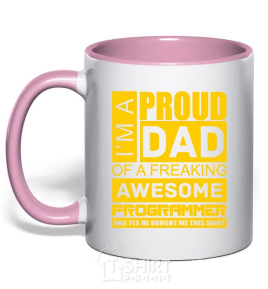 Mug with a colored handle Proud father of an awesome programmer light-pink фото