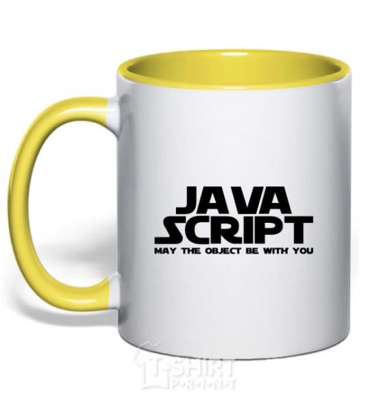 Mug with a colored handle May the object be with you yellow фото