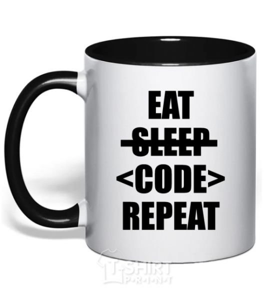 Mug with a colored handle Eat code repeat black фото