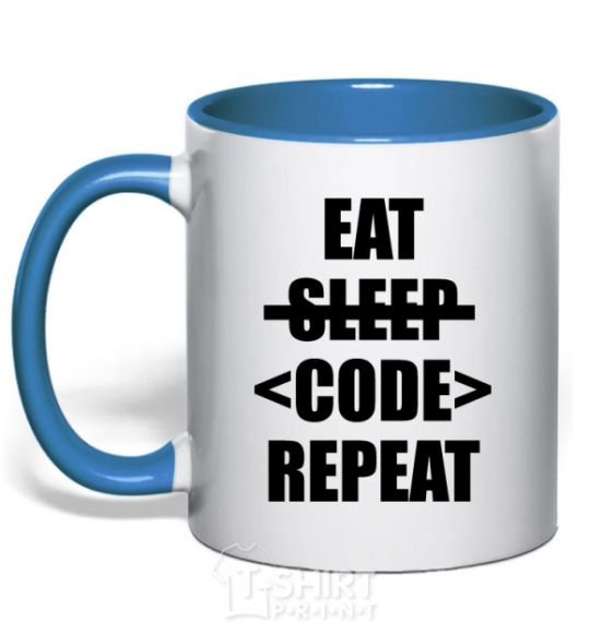 Mug with a colored handle Eat code repeat royal-blue фото