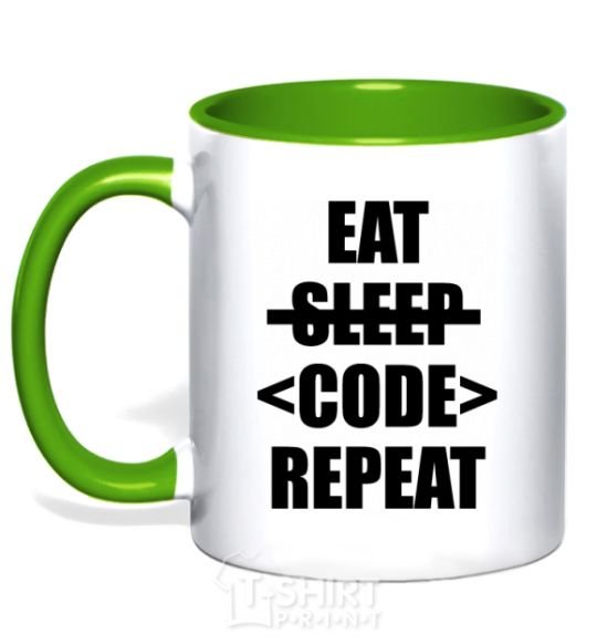 Mug with a colored handle Eat code repeat kelly-green фото