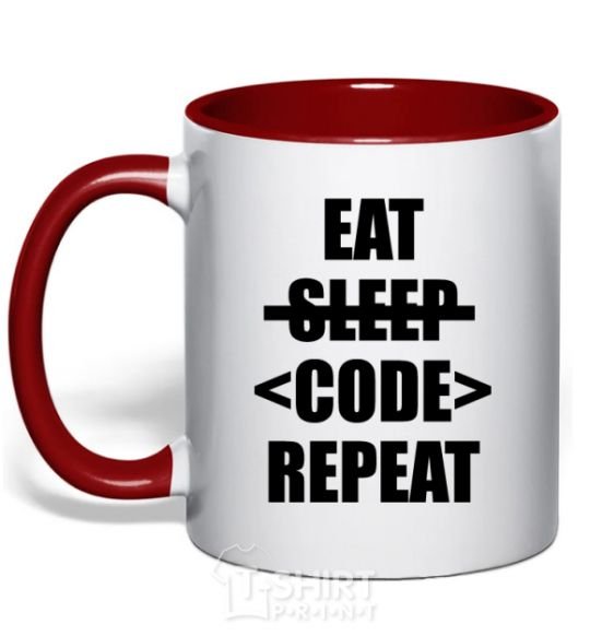 Mug with a colored handle Eat code repeat red фото