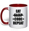 Mug with a colored handle Eat code repeat red фото