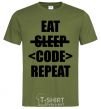 Мужская футболка Eat code repeat Оливковый фото