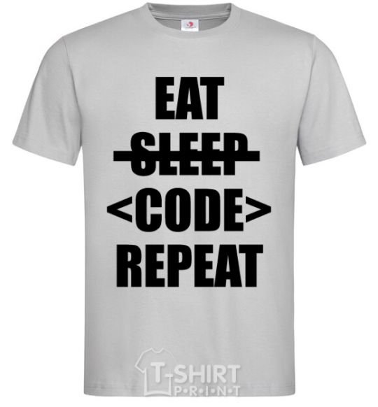 Мужская футболка Eat code repeat Серый фото