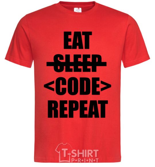 Мужская футболка Eat code repeat Красный фото