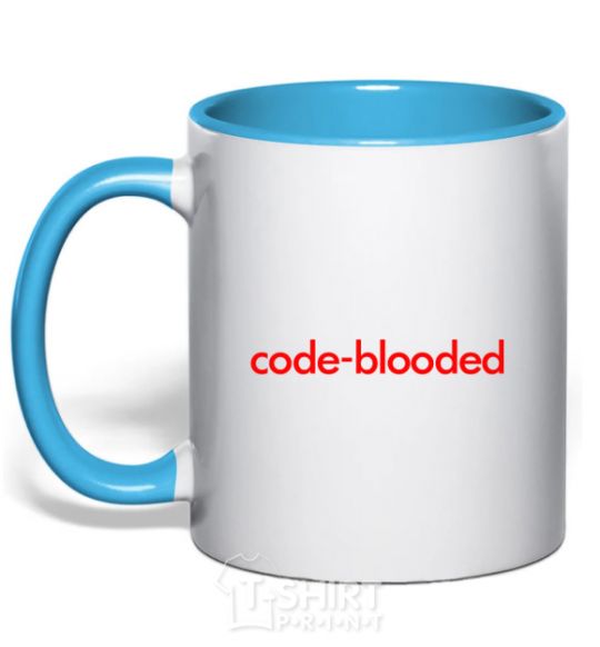 Mug with a colored handle Code blooded sky-blue фото