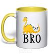 Mug with a colored handle Dinosaur big bro yellow фото