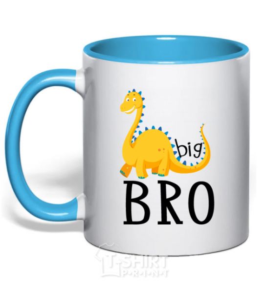 Mug with a colored handle Dinosaur big bro sky-blue фото