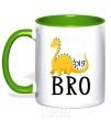 Mug with a colored handle Dinosaur big bro kelly-green фото