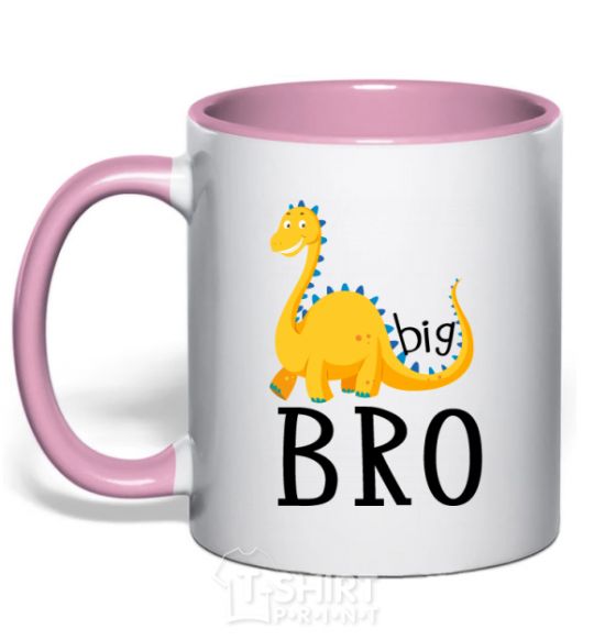 Mug with a colored handle Dinosaur big bro light-pink фото