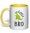 Mug with a colored handle Dinosaur little bro yellow фото