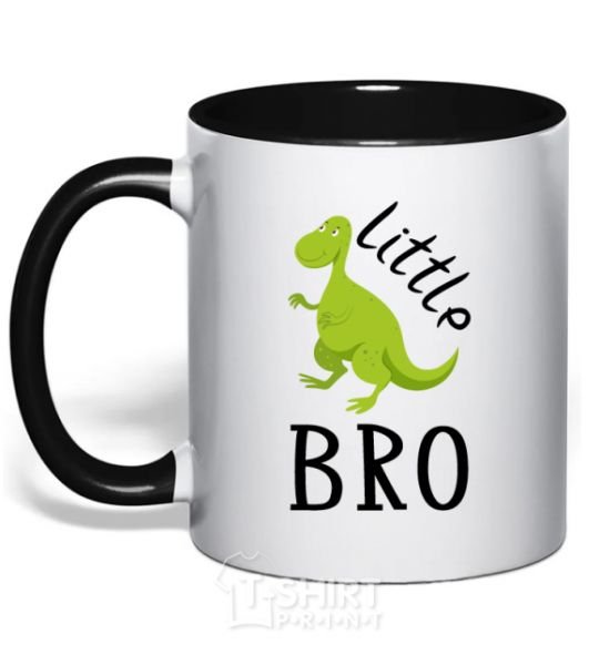 Mug with a colored handle Dinosaur little bro black фото