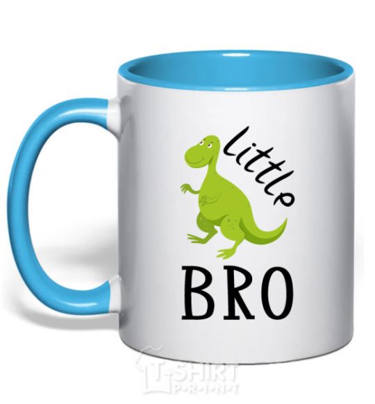 Mug with a colored handle Dinosaur little bro sky-blue фото