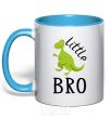 Mug with a colored handle Dinosaur little bro sky-blue фото