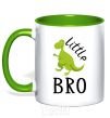 Mug with a colored handle Dinosaur little bro kelly-green фото