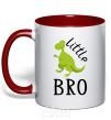 Mug with a colored handle Dinosaur little bro red фото