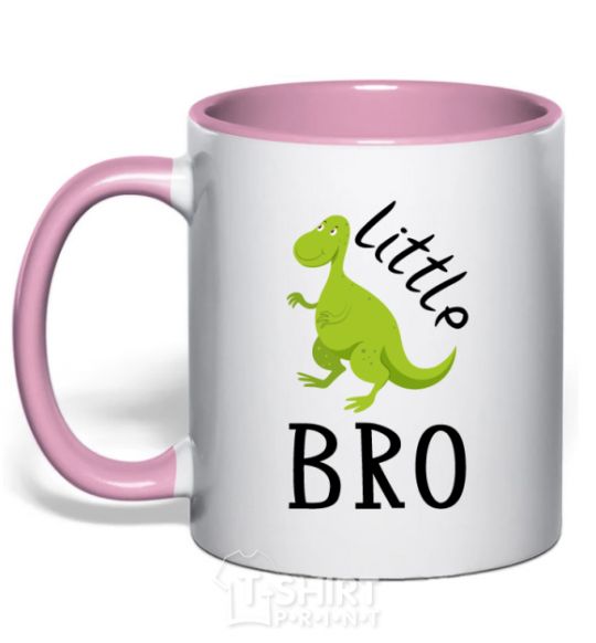 Mug with a colored handle Dinosaur little bro light-pink фото