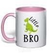 Mug with a colored handle Dinosaur little bro light-pink фото