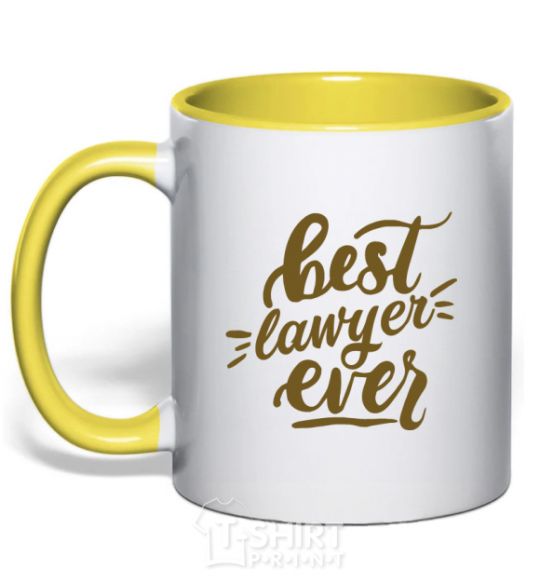 Mug with a colored handle Best lawyer ever yellow фото
