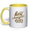 Mug with a colored handle Best lawyer ever yellow фото