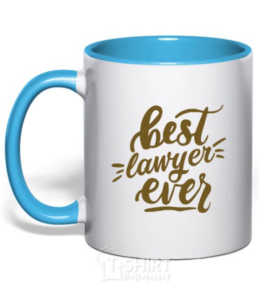 Mug with a colored handle Best lawyer ever sky-blue фото