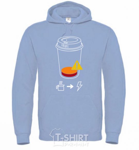 Men`s hoodie Low charge needs coffee sky-blue фото