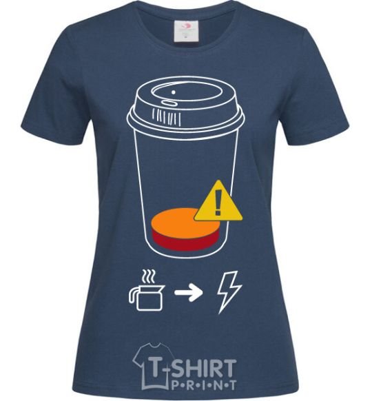 Women's T-shirt Low charge needs coffee navy-blue фото