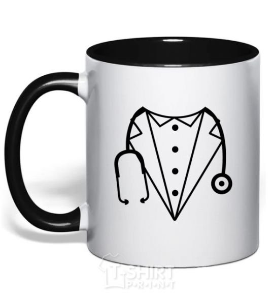 Mug with a colored handle Doctor's costume black фото