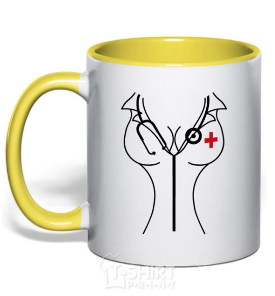 Mug with a colored handle Nurse yellow фото